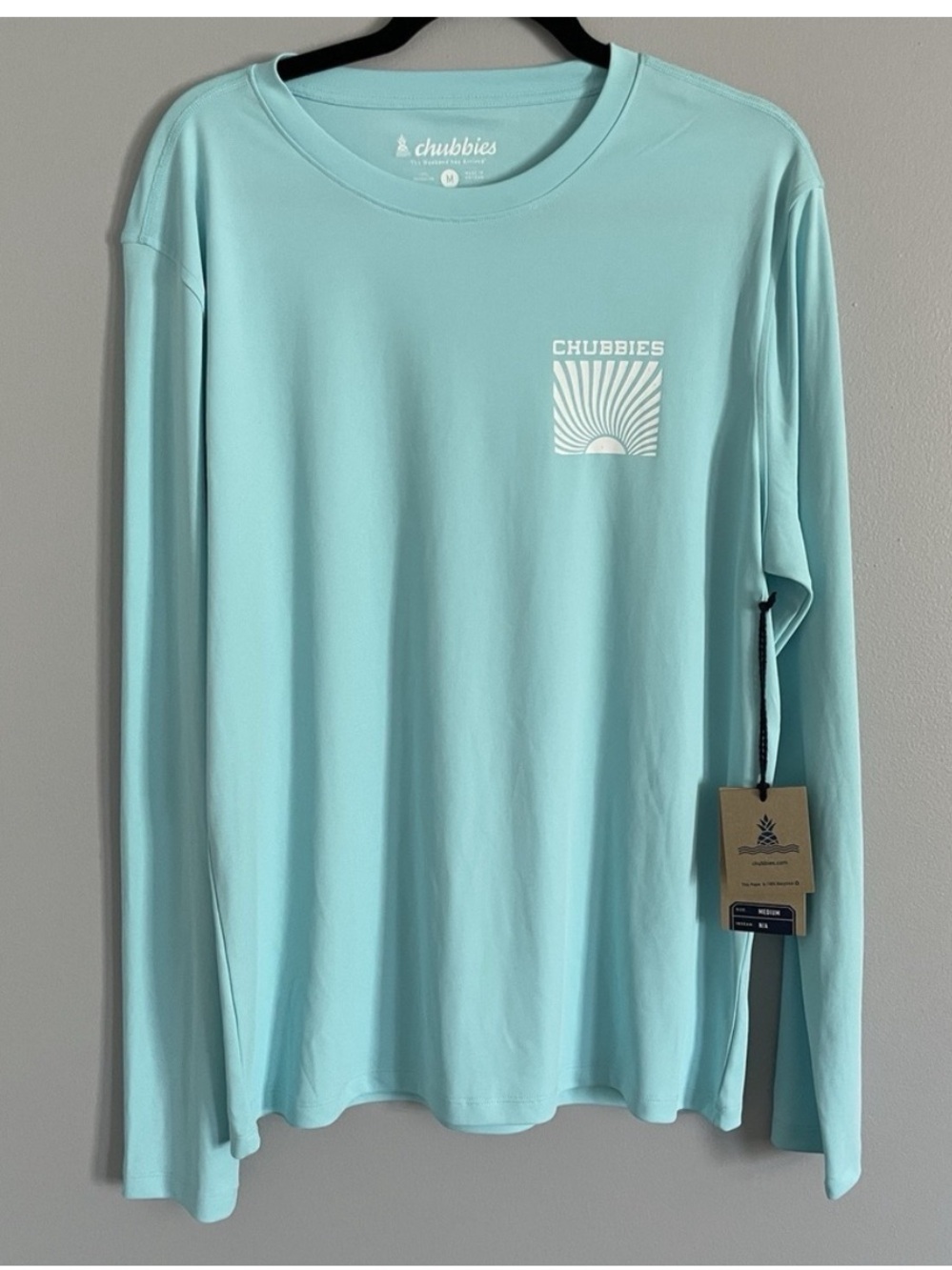 NWT Chubbies Kind of a Big Teal Sun Crew Rashguard UPF 50+ Sz S